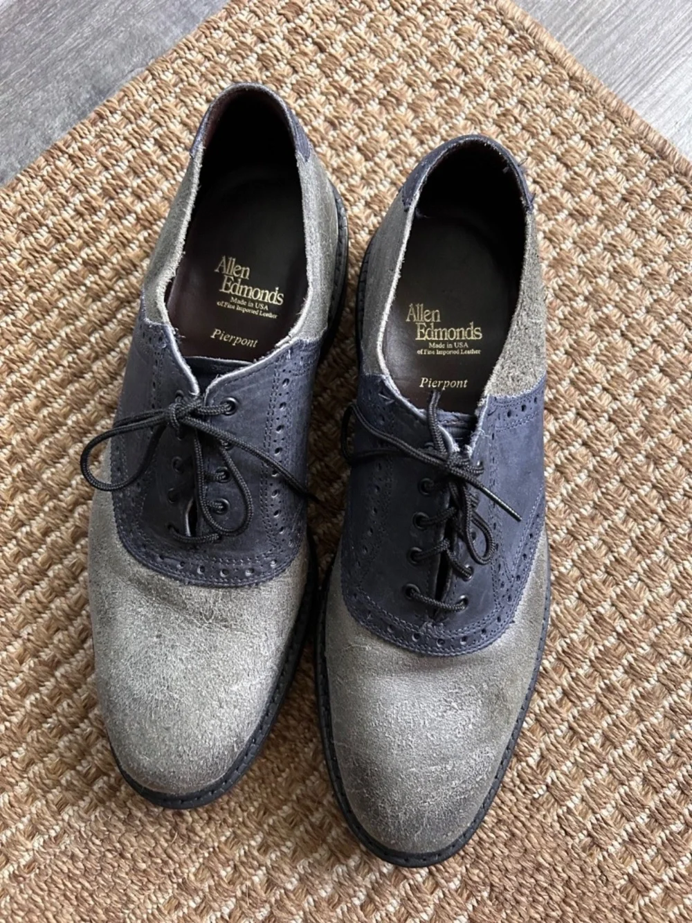 Allen Edmonds Pierpont gray blue leather dress saddle shoes 10D nwob new
